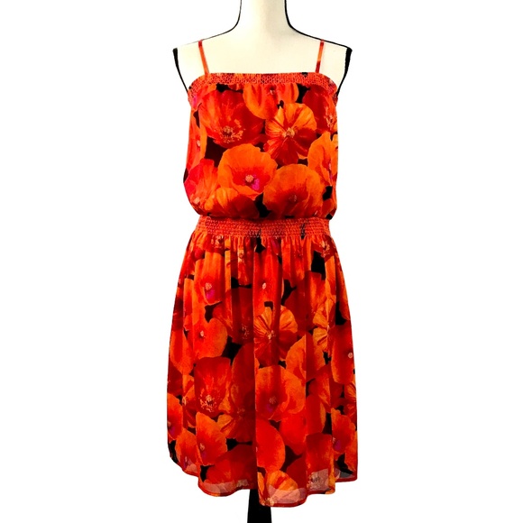 Caslon Dresses & Skirts - Caslon Orange Sheer Floral Dress